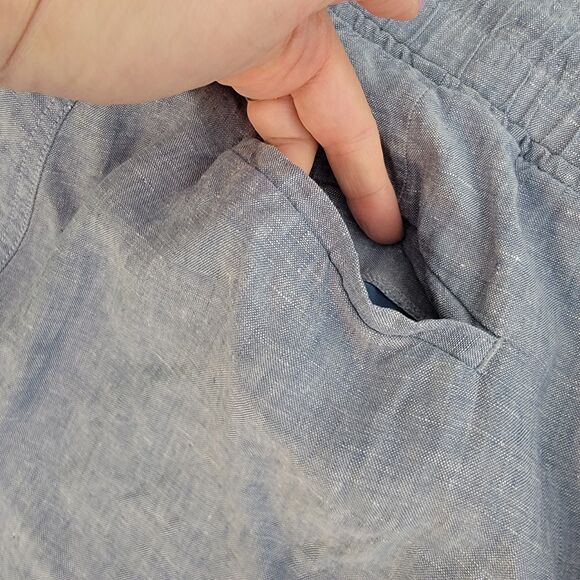 Athleta Cabo 100% Linen Blue Wide‎ Leg Pants Drawstring Pockets Plus Size 26 EUC - Picture 5 of 11